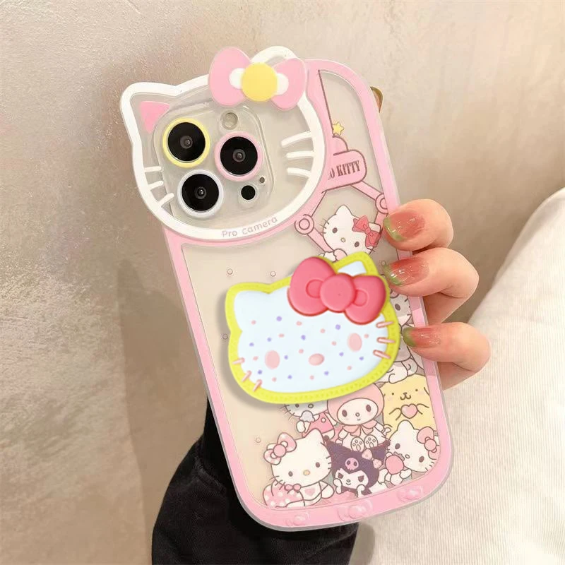 Sanrio Hello Kitty Bracket Cartoon Phone Case For iPhone 15 14 13 12 11 Pro Max X XR XS MAX 7 8 Plus vogue Girl Y2k Cute Cases