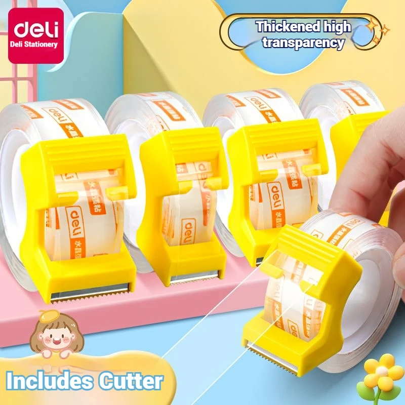 Deli 2 Rolls Transparent Tape with Dispenser Clear Tape Rolls Office Tape Refills for Desk, Craft, and Gift Wrapping，Stationery