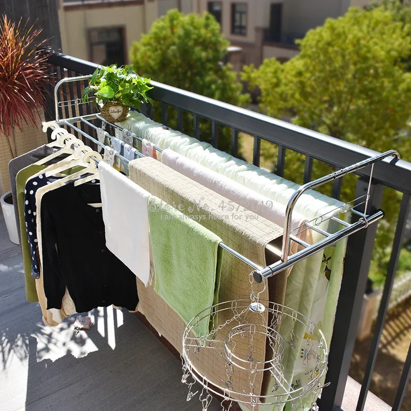 Extendable Stainless Steel Folding Clothing Rack - Balcony Drying Shelf, Hanging Towel Quilt Stand, Baby Hangers, Efficient