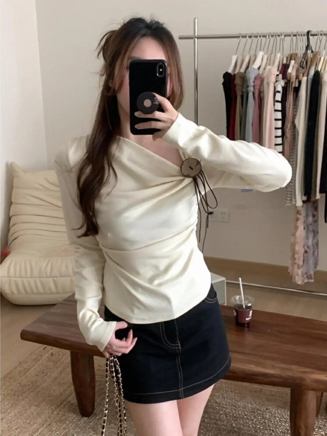

Early Autumn Base Layer irt Women's Off-oulder Waist-Cinched Long Sve T-irt Mid-Softn Knitted Slim Fit Color