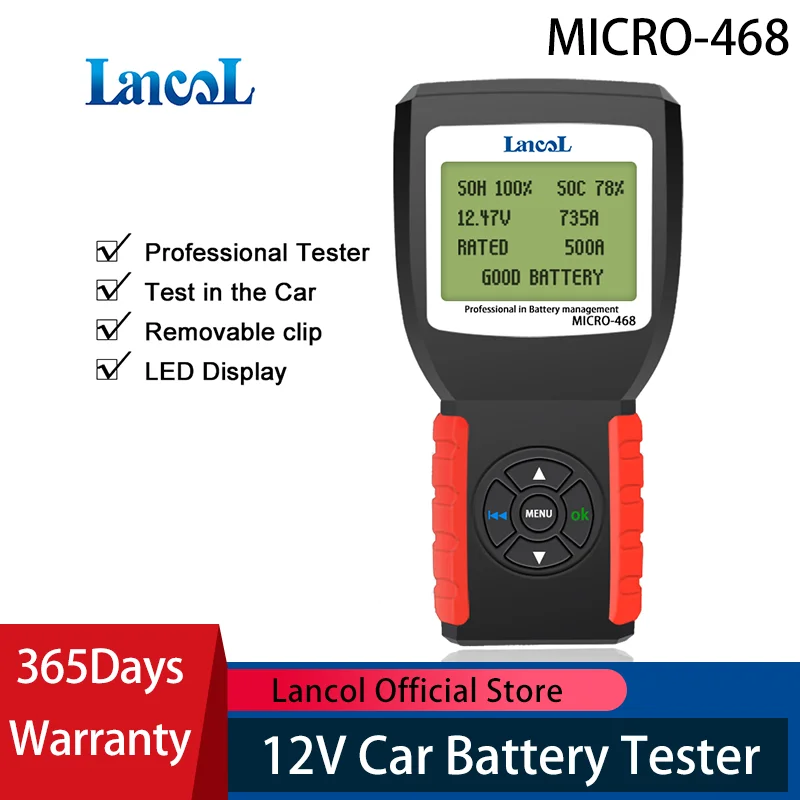 Lancol Micro468 Car Battery Tester Portable 12V Auto Digital 100-2000CCA  Automobile Battery Analyzer Tool For Car