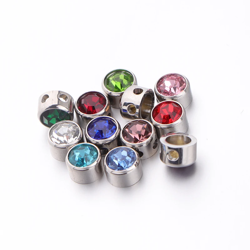 12pcs/lot Stainless Steel 12 Months Birthday Stones Charms Twelve Birthstone Bead Pendants for DIY Jewelry Making