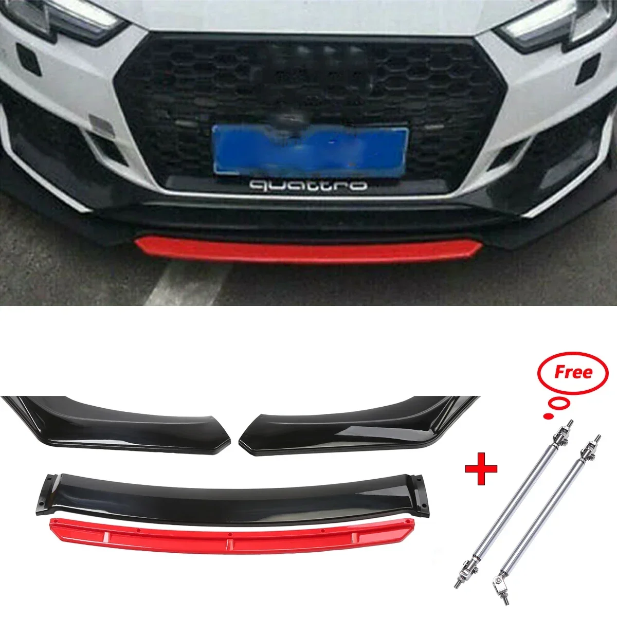 

4pcs For Audi A4 A5 A6 A7 B7 B8 S4 S5 TT Quattro Front Bumper Lip Side Splitter Diffuser Body Kit Spoiler Guards Car Accessories