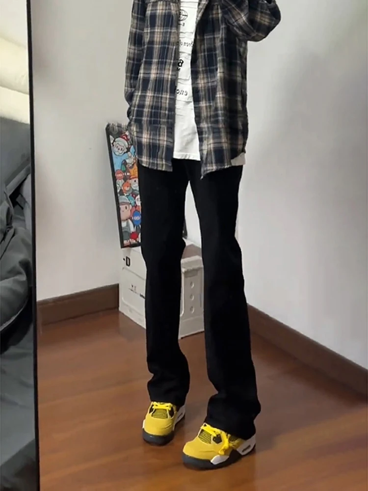 

Slim Fit Bla Denim Jeans Men's Sle American High Street Vibe Straight Leg Micro Flared Pants Autumn Faion Youth Trend