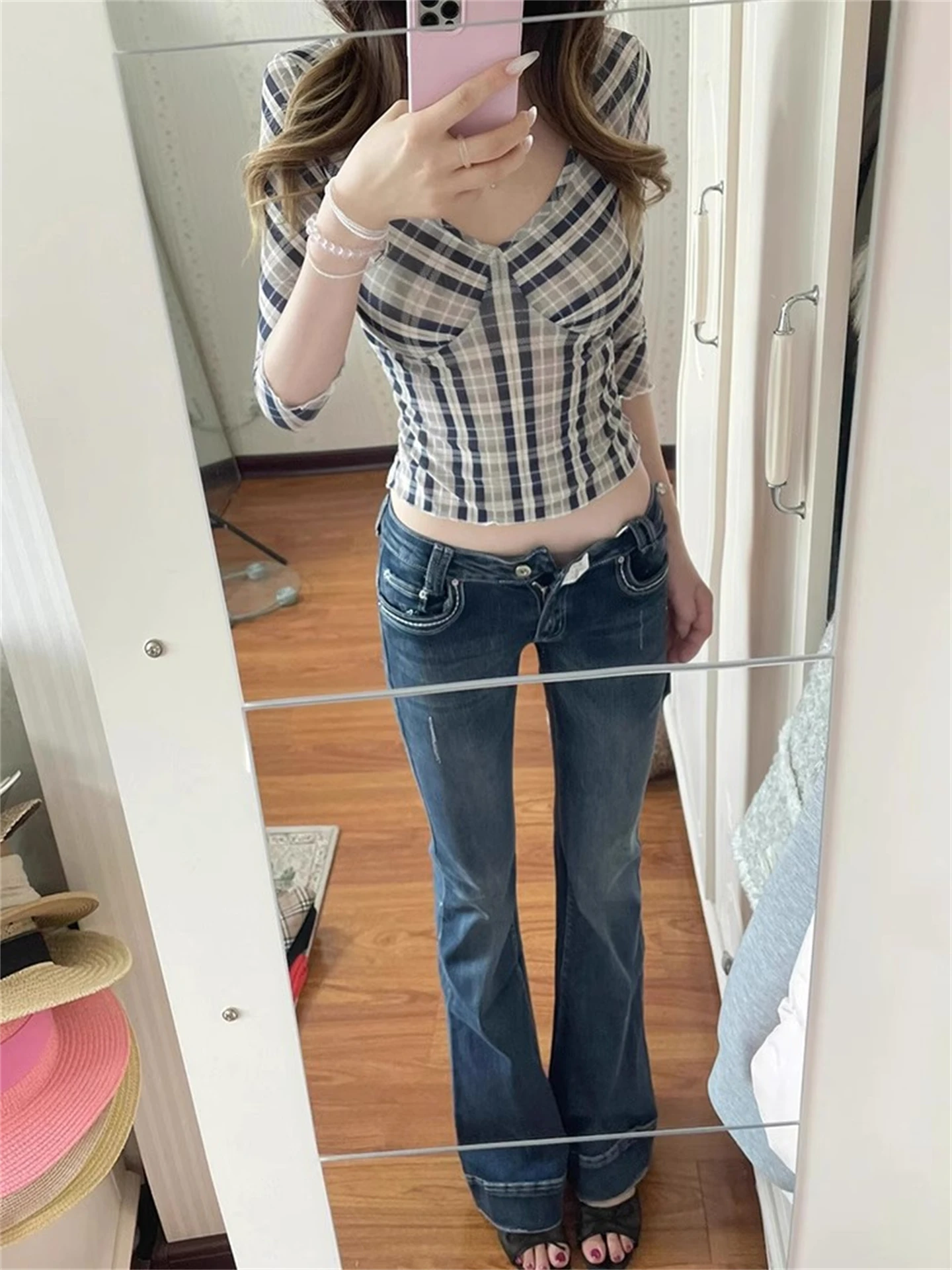 T-shirt americana retrò V-Ne ort Sve da donna inizio autunno puro desiderio piccante slim fit oulder appropriato irt