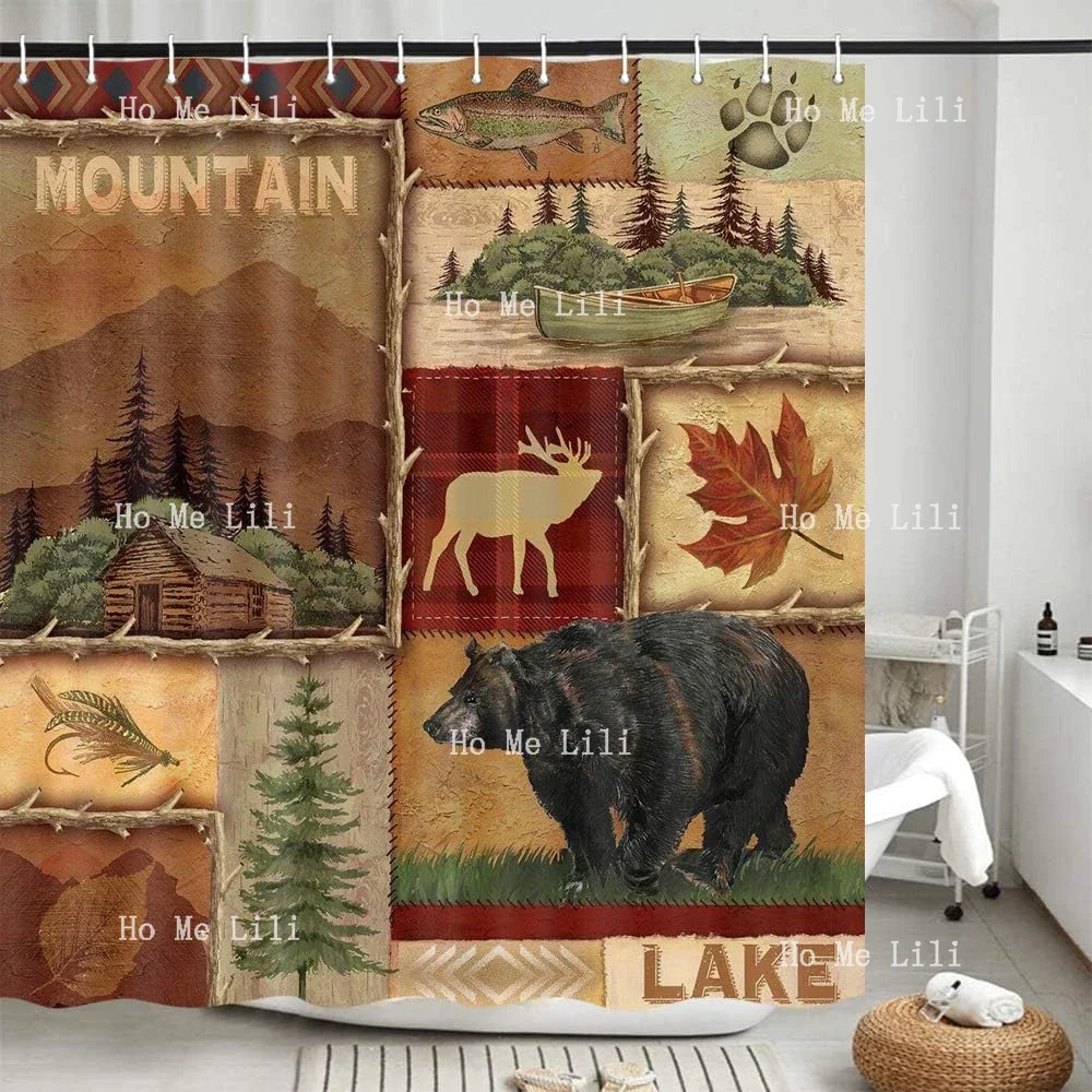 Rustic Bear Shower Curtains Lake Country Lodge Cabin Moose Shower Curtain For Bathroom Decor