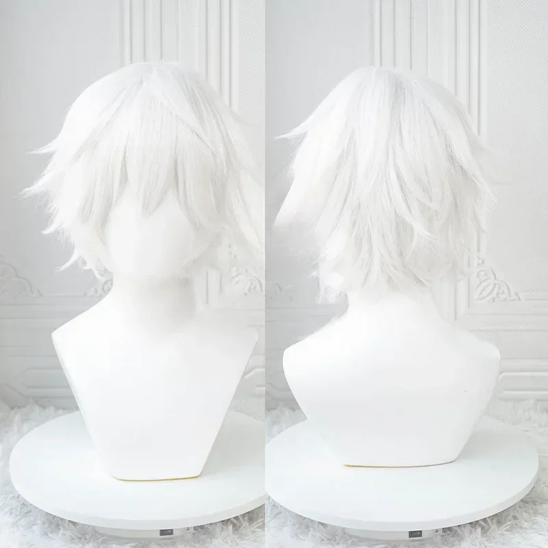 Synthetic Hair Party Role Play Wig with Bangs Anime Kaneki Ken Cosplay Wigs Short White Fluffy Wigs Eye Patch Heat Resistant