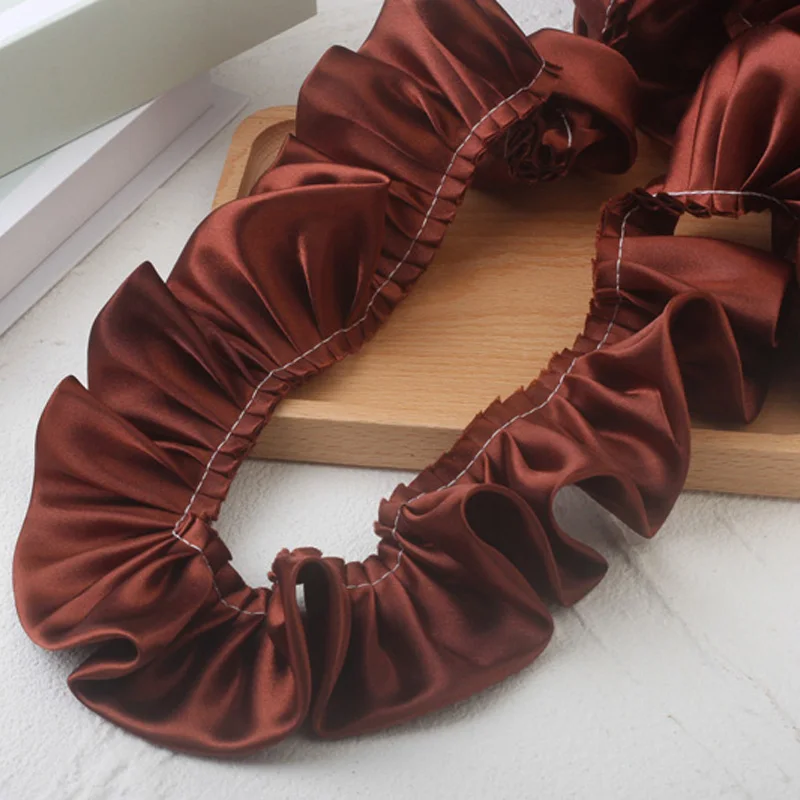 5Yards/Lot Pleated Satin Frills 15 Colors Quality Gold Brown Special Blue Shiny Sewing Frilled Ruffles Trim Ribbon DIY Clothies