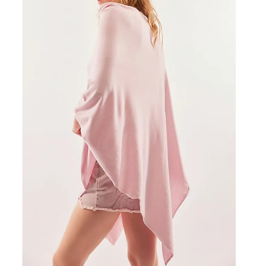 سترة كيب فضفاضة باللون الرمادي الفاتح للنساء بأكمام ثلاثة أرباع قبعات نسائية كاجوال بطبقات #6