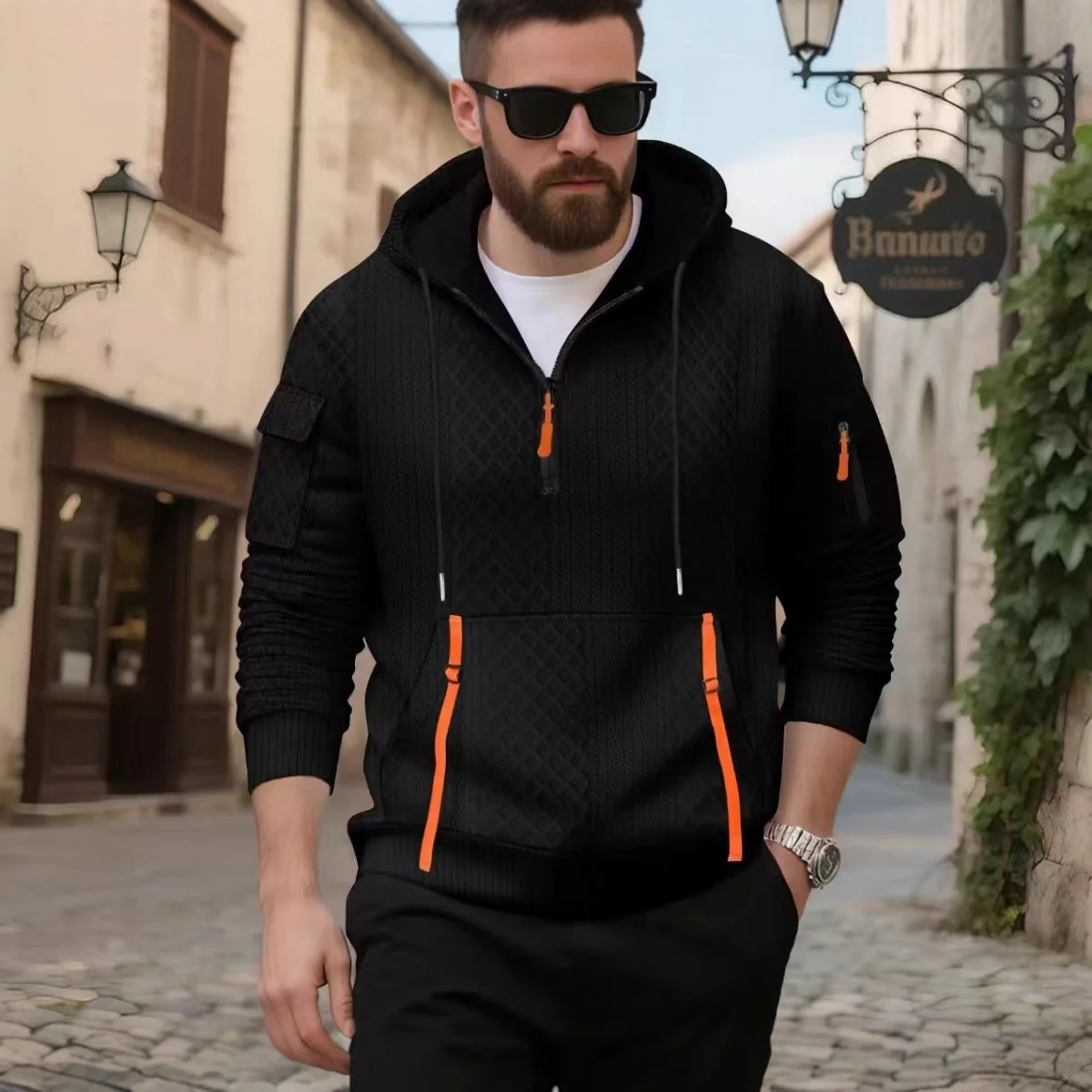 

Men's Spring/Autumn 2025 Loose-Fitting Sporty Casual Fashionable Fluorescent Zippered Hooded Sweatshirt for Street Style