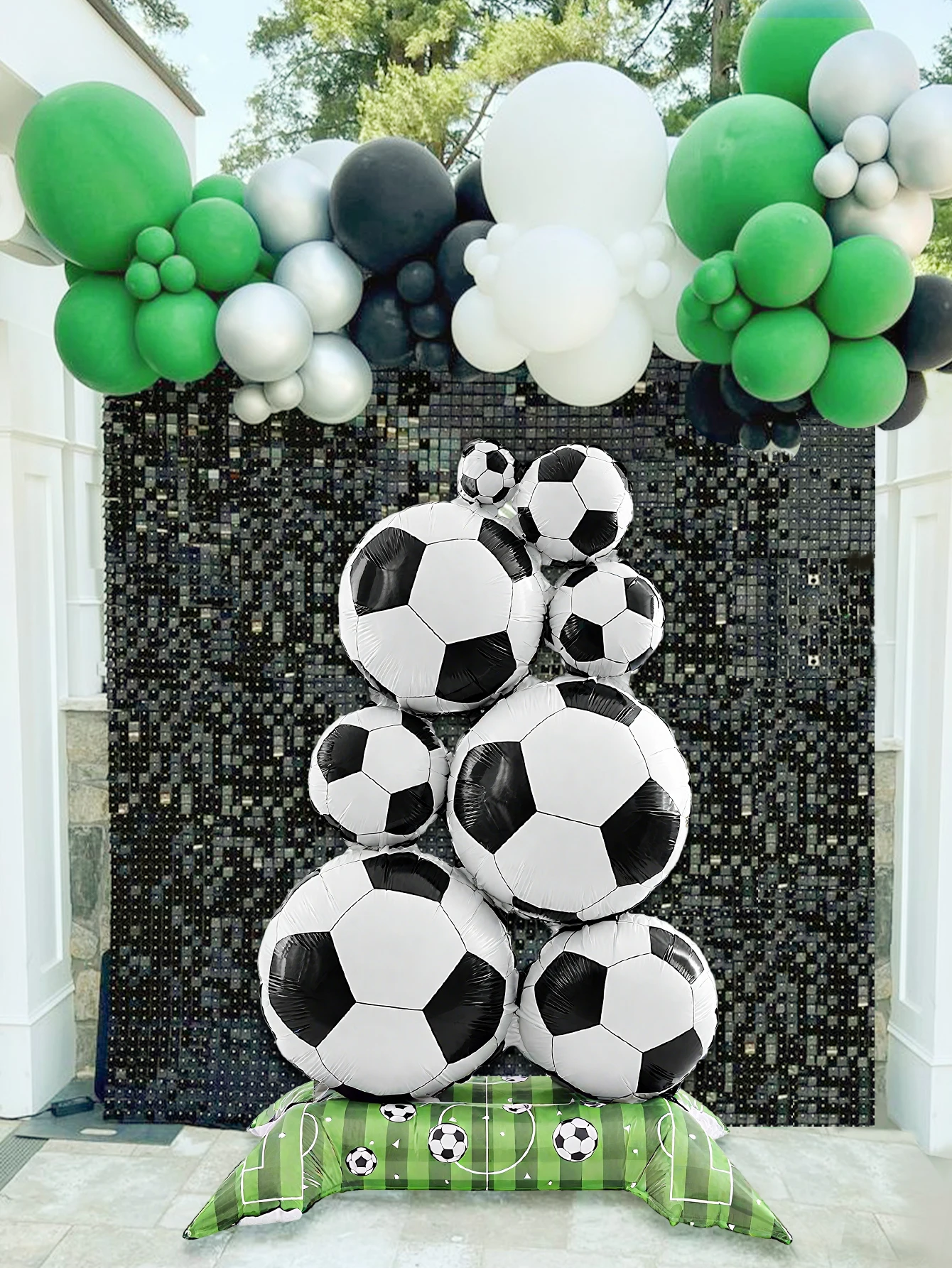 قطعة واحدة من كومة كرة القدم الدائمة من بالونات رقائق الألومنيوم، مناسبة لتزيين ملعب كرة القدم، وديكور حفلات أعياد الميلاد