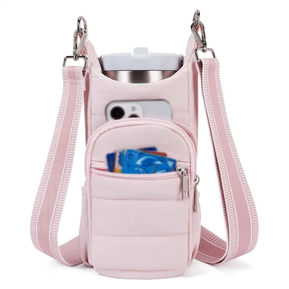 Adjustable Strap Water Bottle Holder Card Pockets Phone Pocket Crossbody Bags Hands-Free Water Bottle Sling Bag Fitness