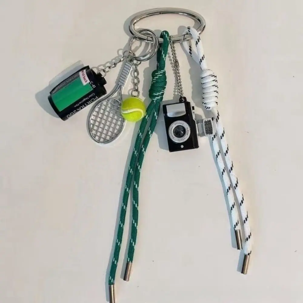Trendy Camera Braided Lanyards Keychain Tennis Kettle Car Keychain Decoration Racket Bag Pendant Men