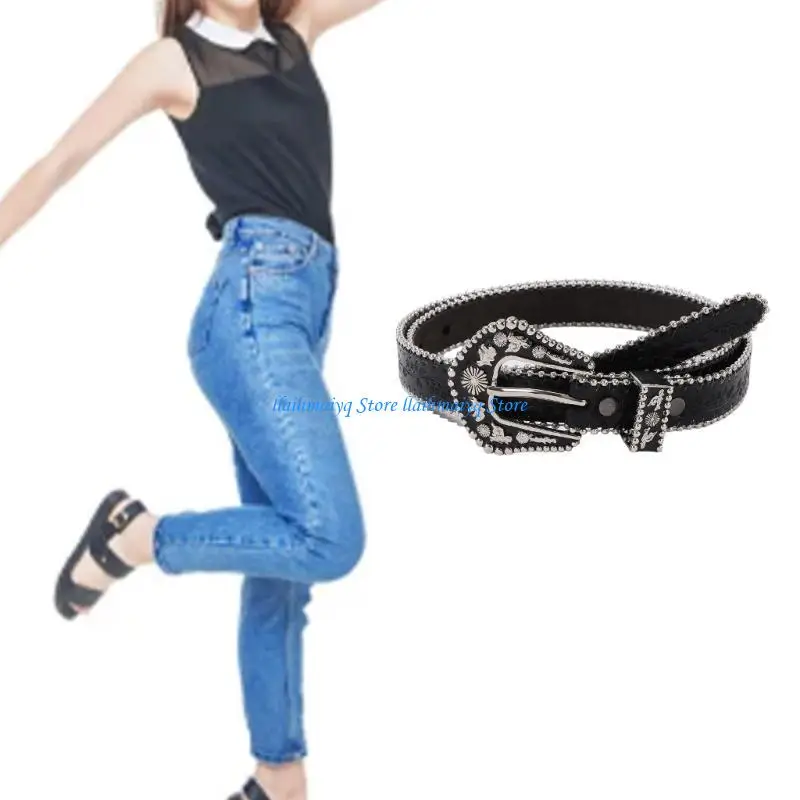 573B حزام جلدي نسائي موضة الصيف حزام رفيع فستان جينز مزخرف حزام خصر #3
