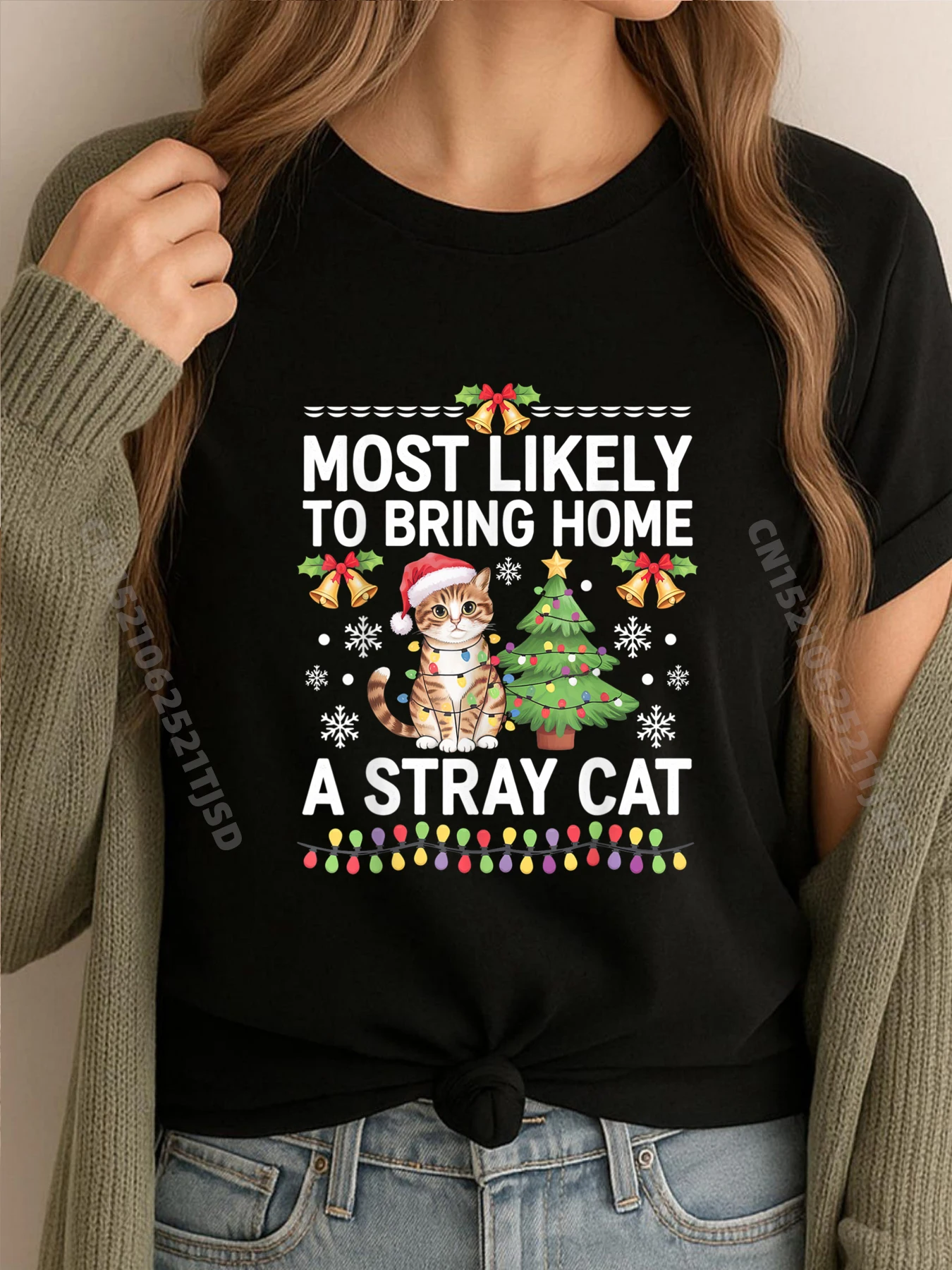 

Most Likely To Bring Home A Stray Cat Christmas Fashion T Shirt Woman Women Cheap Vintage Style