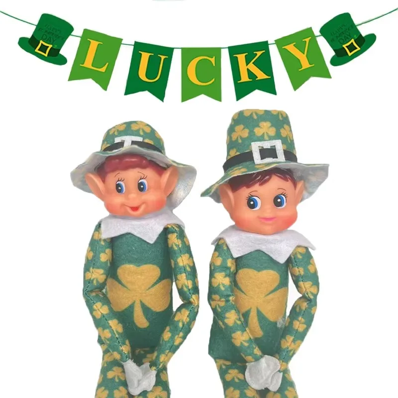 35CM Irish Festivals Green Lucky Clover Christmas Elf Doll Boy and Girl Ornament Gift Christmas Decoration  FestivalsGift