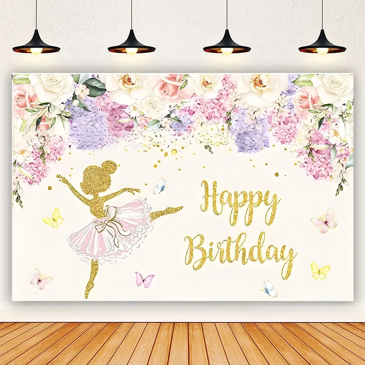 Ballet Dancer Girl Princess Birthday Party Background Golden Pink Butterfly Party Decor Baby Shower Photographic Backdrop props
