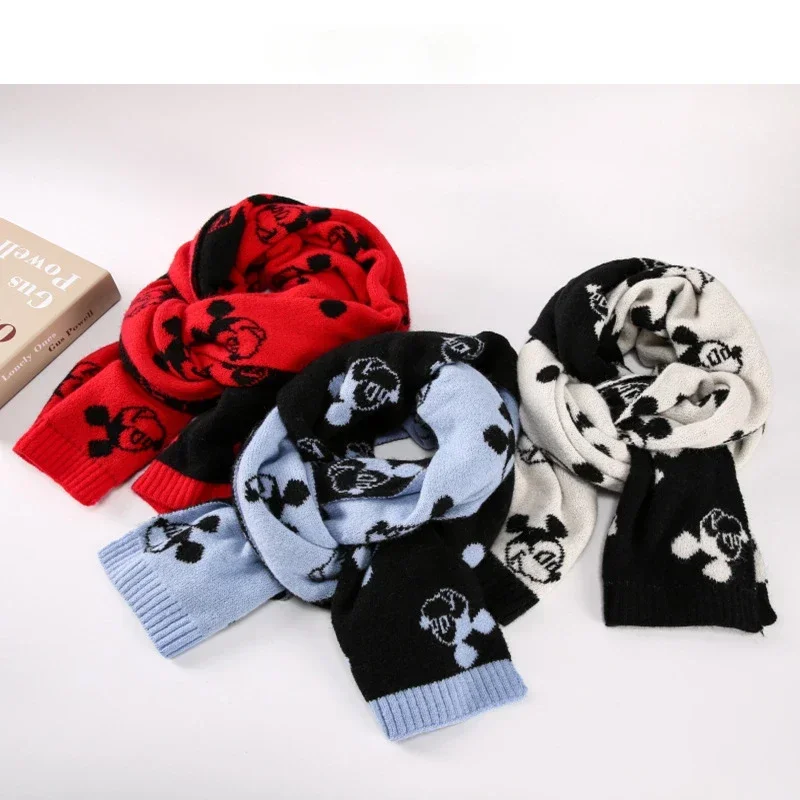 Disney Scarf 2024 Winter New Bear Head Scarf Women's Double-sided Shawl Imitation Cashmere Retro Foreign Style Fashion All-match