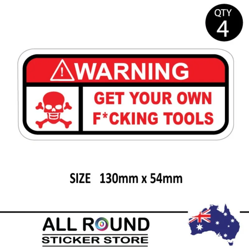 

4x Funny Toolbox Stickers - Warning: Hands Off My Tools, Danger!