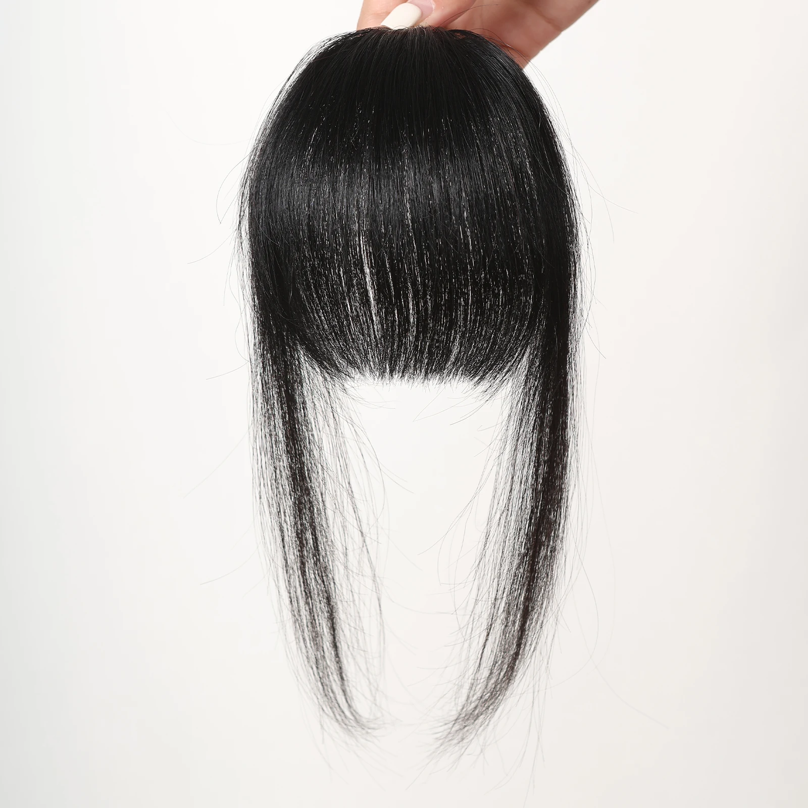 Black Human Hair Bangs OverHead Clip in Hair Extensions Blunt Cut Natural Hair Bangs Fringe Hairpieces for Women in Air Bangs