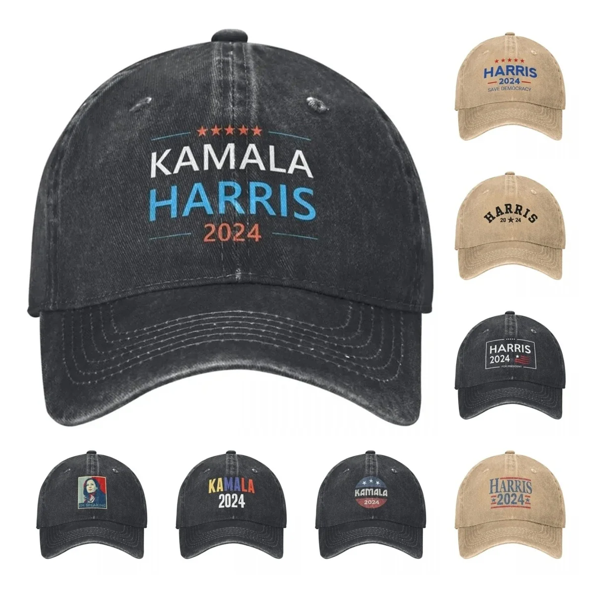 Kamala Harris 2024 President Campaign Baseball Cap Distressed Denim Joe Biden Snapback Hat Unisex Outdoor Running Adjustable Hat