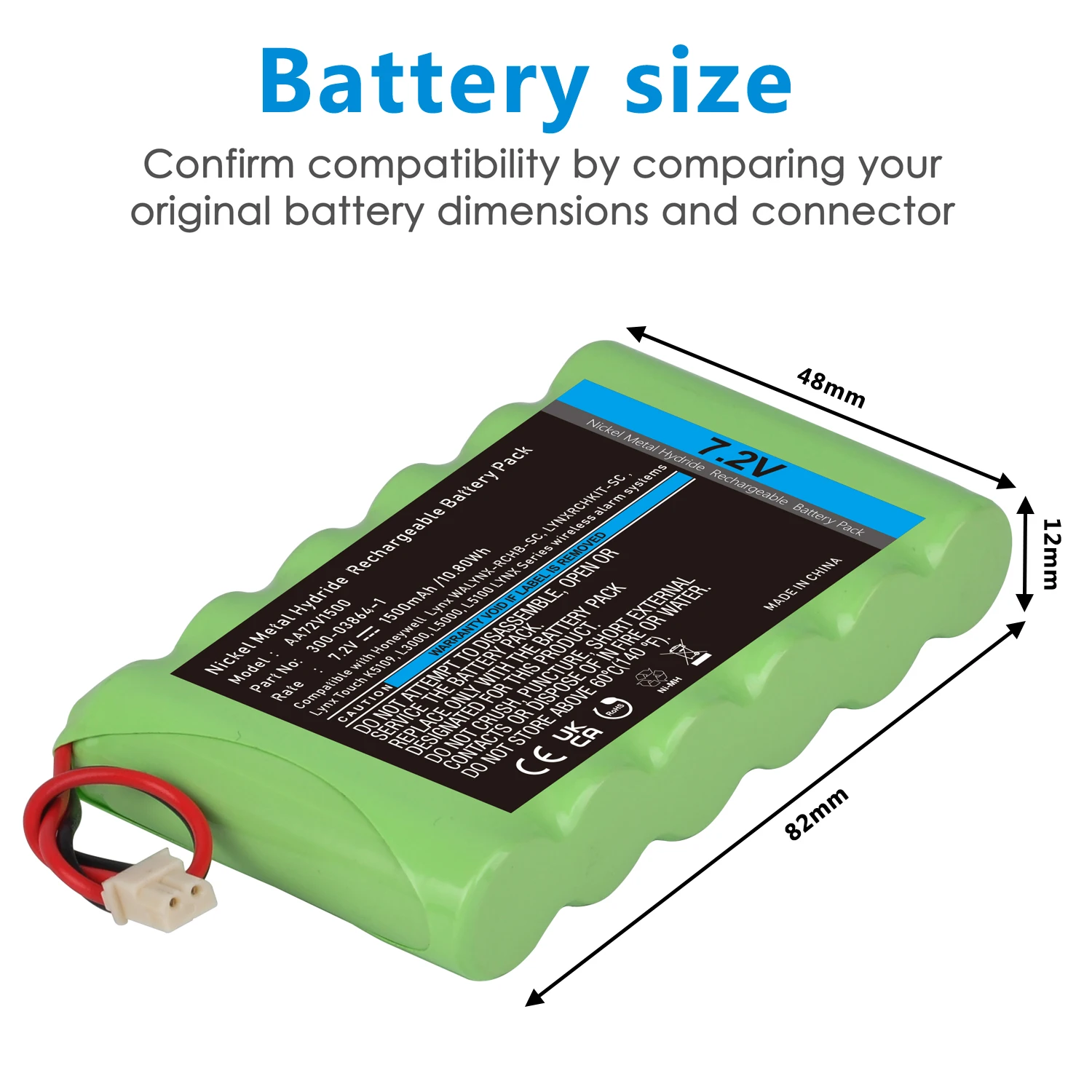 1500mAh 300-03864-1 Battery for Honeywell Alarm Lynx WALYNX-RCHB-SC Honeywell Lynx Touch K5109, L3000, L5000, L5100