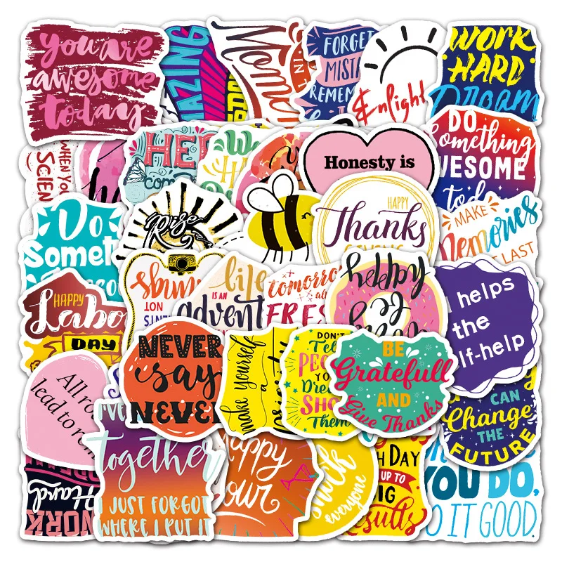 50Pcs Inspirational English Series Graffiti Stickers Suitable for Laptop Helmets Desktop Decoration DIY Stickers Toys Wholesale