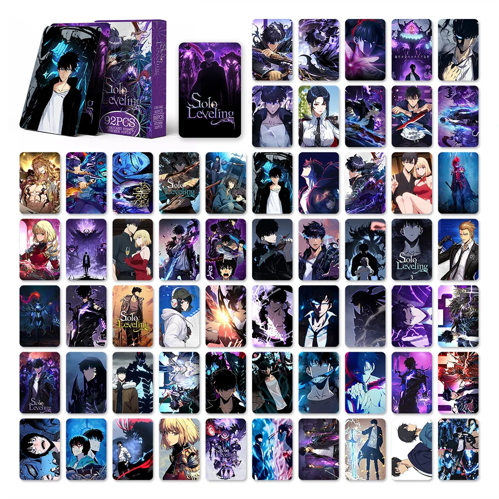 60+32Pcs/Set Solo Leveling Cards Anime Cosplay Paper Cards Mini Sticker Toy Fans Collection Photocard Gift