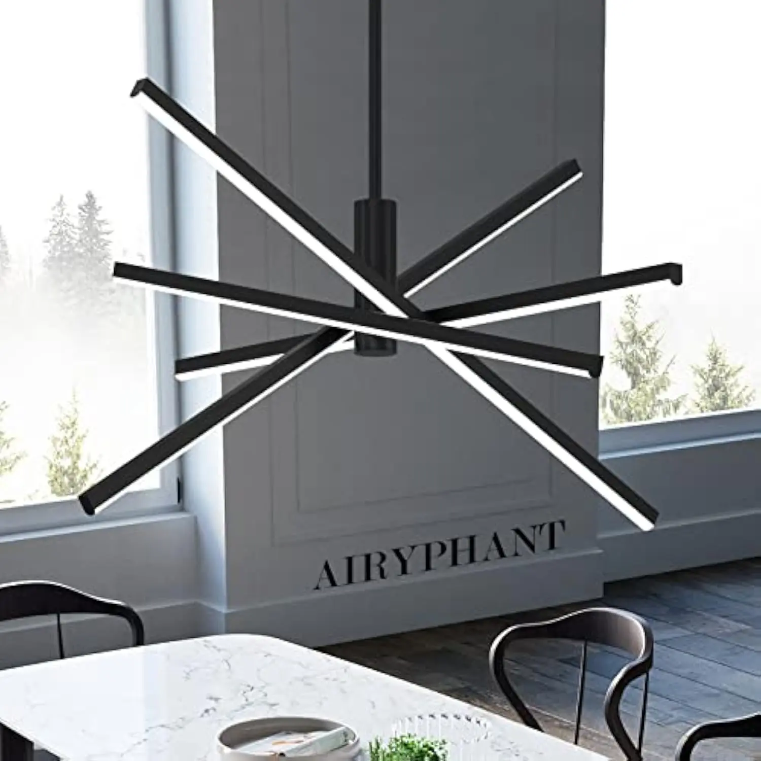 

Black LED Chandelier for Dining Room, 27.76in Dimmable 4-Lights Modern Ceiling Pendant Light Fixture for Kitchen Living Room En