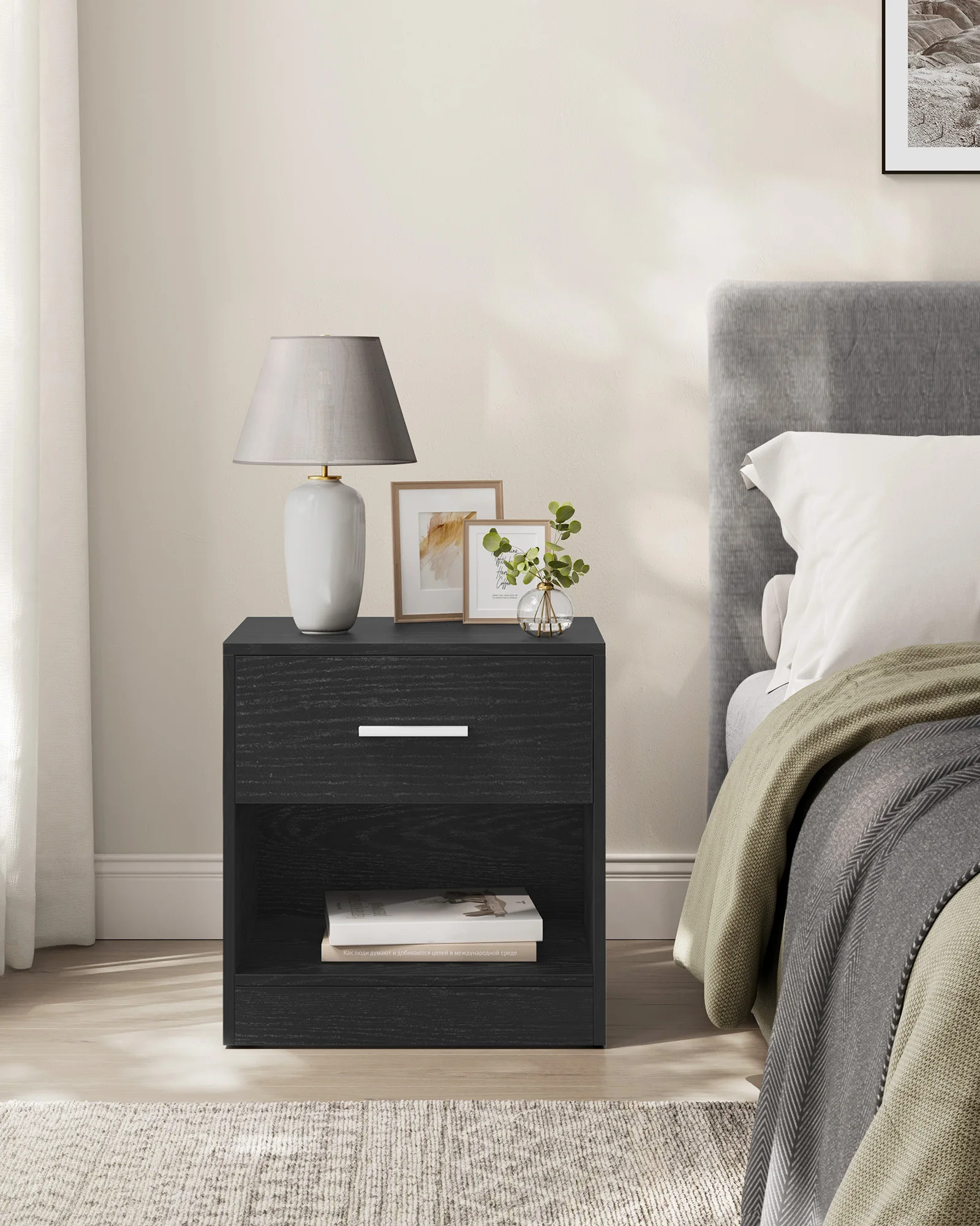 VASAGLE مجموعة طاولة السرير 2 طاولة جانبية مقبض درج مقصورة مفتوحة طاولة القهوة غرفة نوم غرفة المعيشة