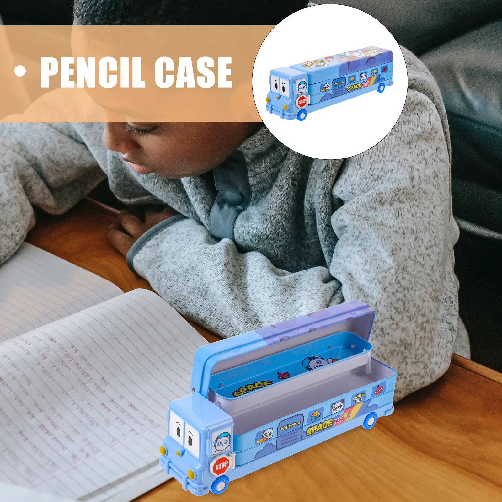 صندوق أقلام رصاص كرتوني ذو سعة كبيرة، حافظة أقلام معدنية متعددة الاستخدام، صندوق تخزين محمول لدراسة مستحضرات التجميل المكتبية