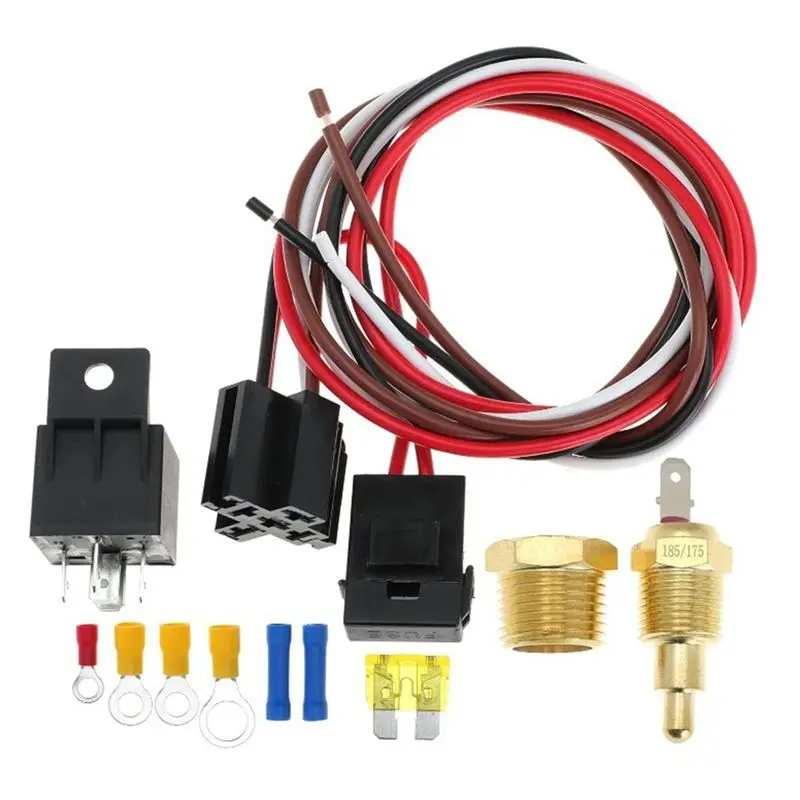 

A58X-For Car Cooling Fan Thermostat Kit Electric Fan Relay Kit With 185° On 175° Off Temperature Switch