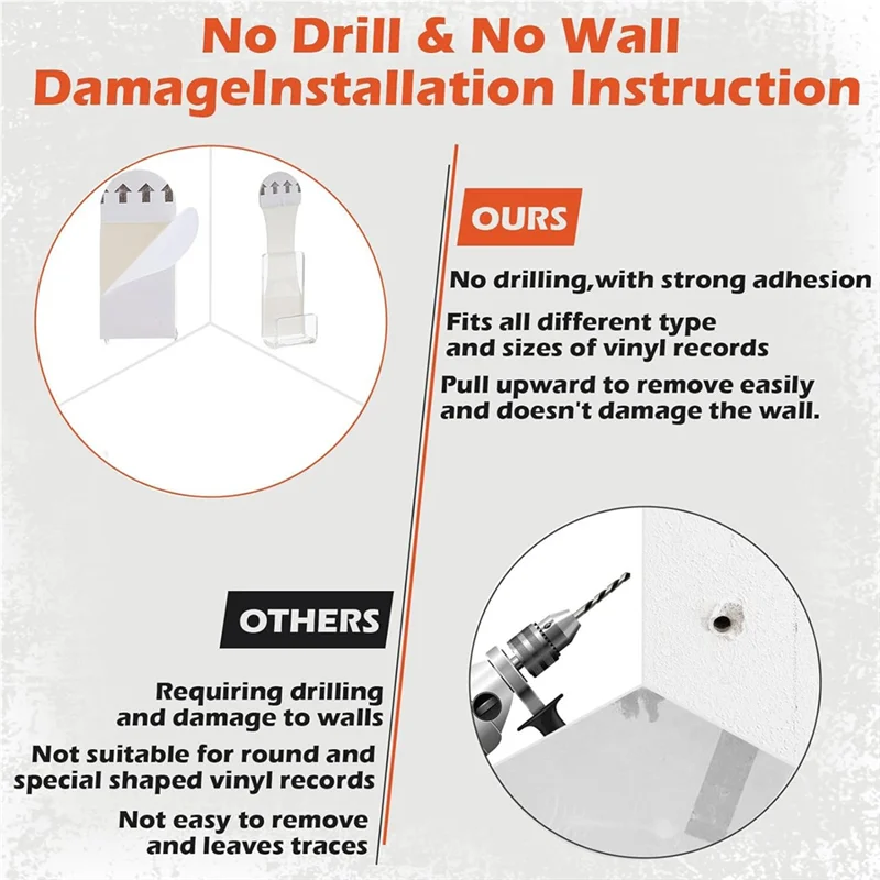 Hfes acrílico disco de vinil pendurado rack montado na parede 30pc auto adesivo disco de vinil rack de exibição de parede rack de armazenamento de vinil