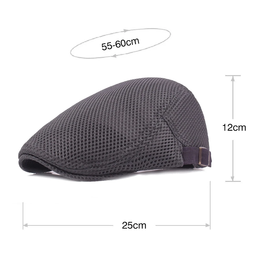 Unisex Casual Beret Hat Flat Cap Breathable Mesh Cap Newsboy Style Adjustable Summer Fashion Solid Color Black Hat For Men Women