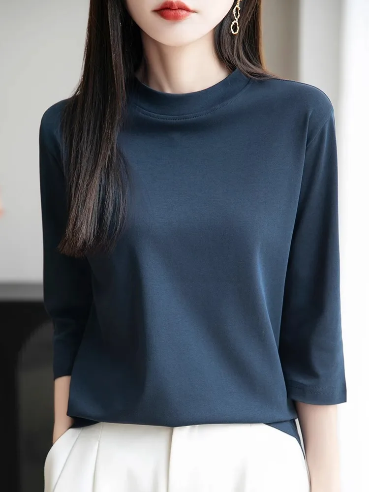 

Pure Cotton Ice Cotton Loose Fit Women's T-Shirt Three-Quarter Sleeve Breathable Slimming Age-Defying Base Layer Half Sleeve ...