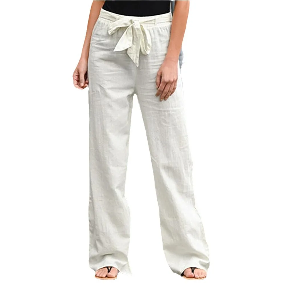 

Elastic Waist Solid Color Cotton and Linen Wide Leg Pants 2025 Women's Summer