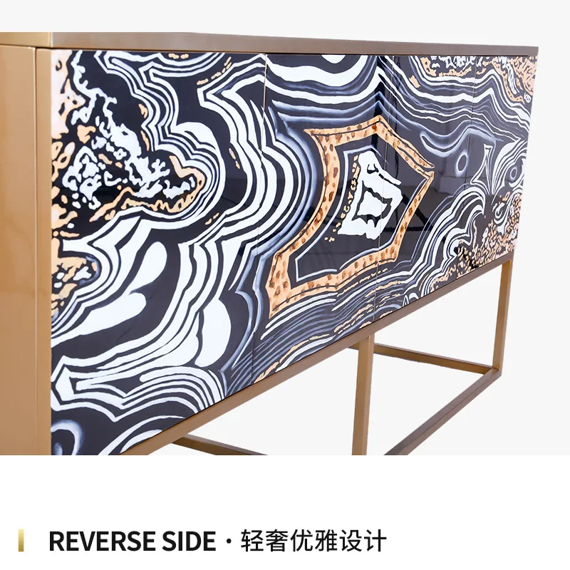 All-copper household European-style living room side cabinet dining room high-end villa hotel square rectangular side cabinet