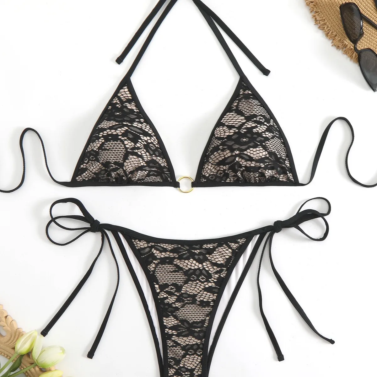 

Strap Lace Bikini Set Women Split Swimsuit Sexy Bandage Swimwear