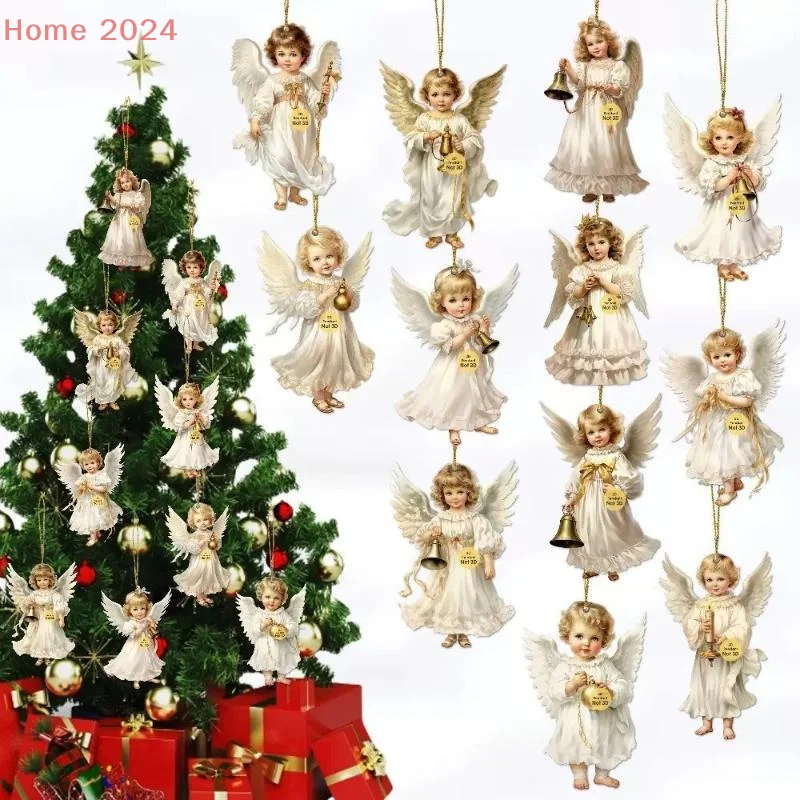 

12pcs Vintage Christmas Angel Wooden Pendants, Artificial Wood Hanging Ornaments Perfect For Home & Outdoor Holiday Decor
