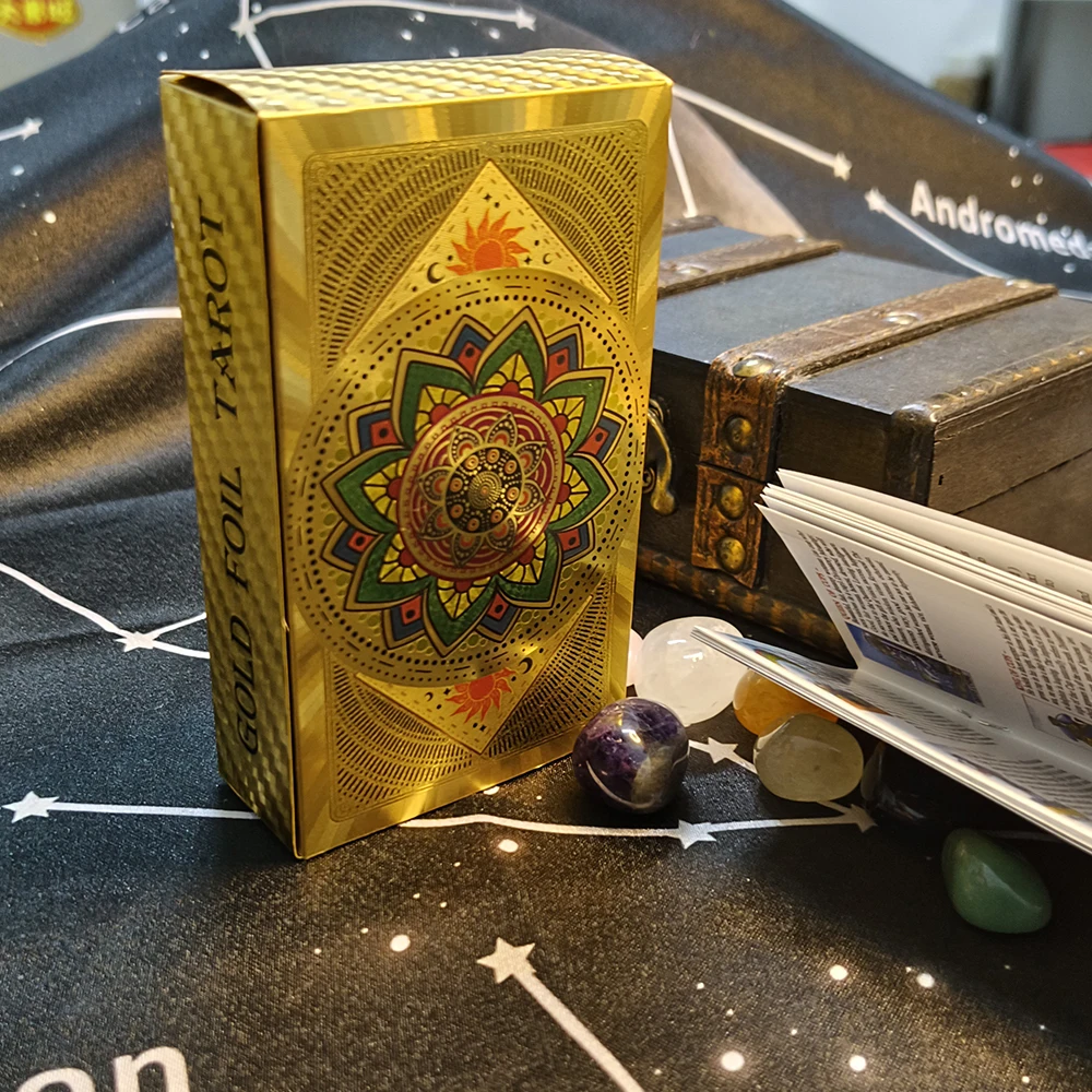 Terrific Gold Plastic Tarot Cards Marvellous Predictive Divination Board Games Waterproof Astrology Oracle Deck With Booklet