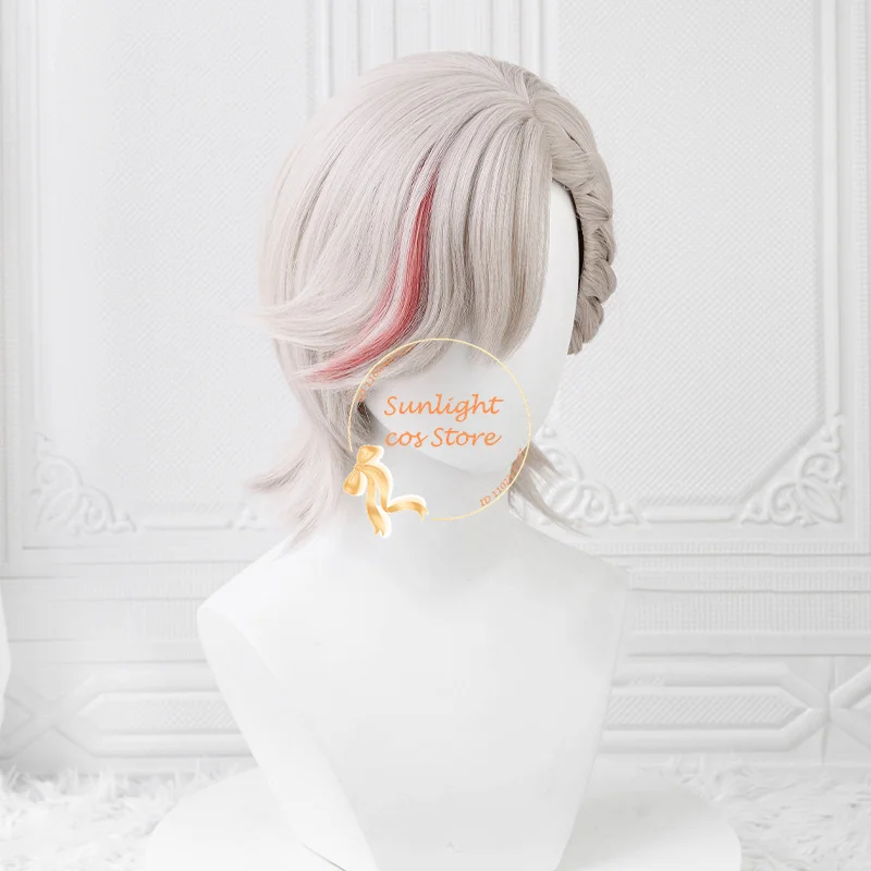 Game Lyney Wig Linen Gray Gold Red32cm Short Fontaine Lyney Cosplay Wigs Heat Resistant Synthetic Hair Anime Party Wigs+Wig Cap