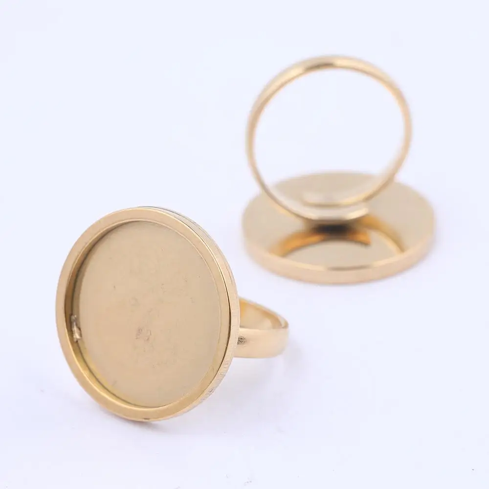 10pcs Fit 20mm Cabochon Ring Base Setting Blanks Stainless Steel Adjustable Black Rose Gold Plated Diy Jewelry Making