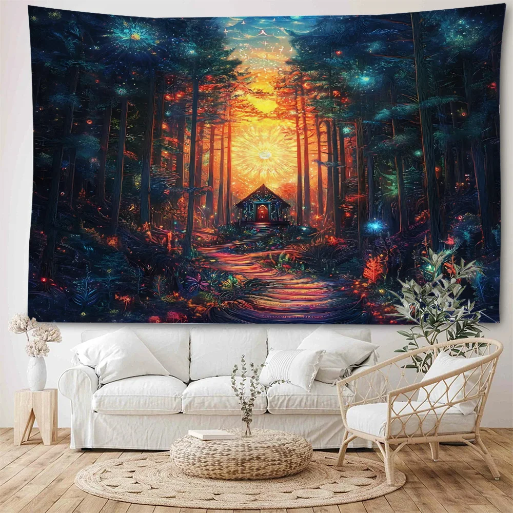 Dreamy Call Tree House Forest Elf Castle Background Decoration Tapestry Children's Room Background Decoration Tapestry