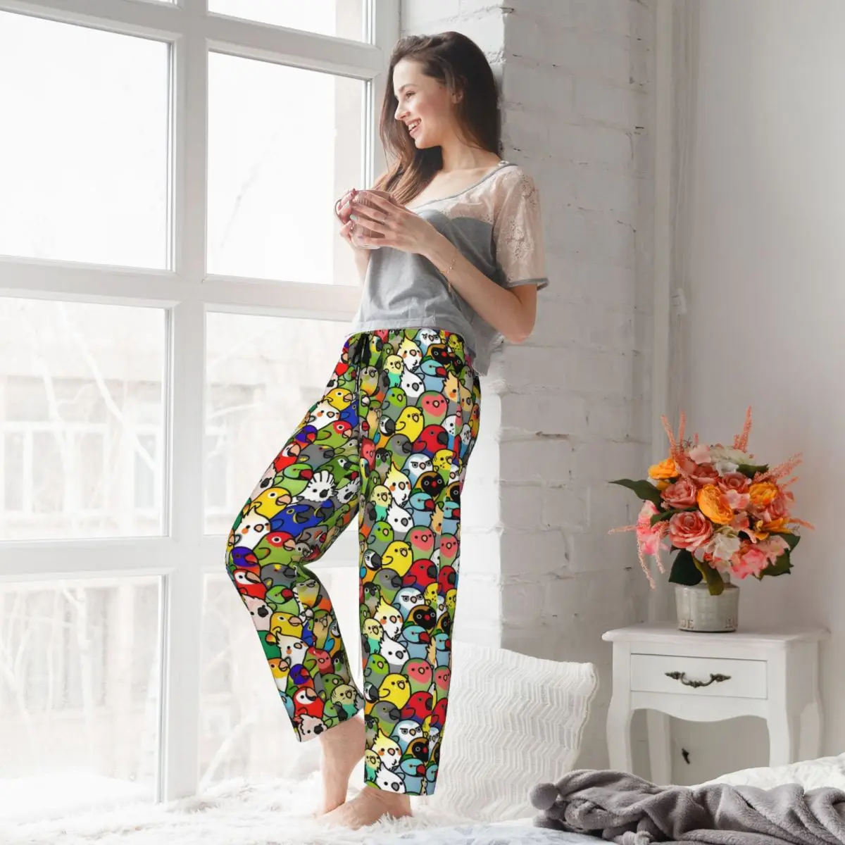 Pantalones de pijama con diseño de pájaro y loro personalizados para mujer, ropa de dormir con escamas de guacamayo, pantalones elásticos con bolsillos