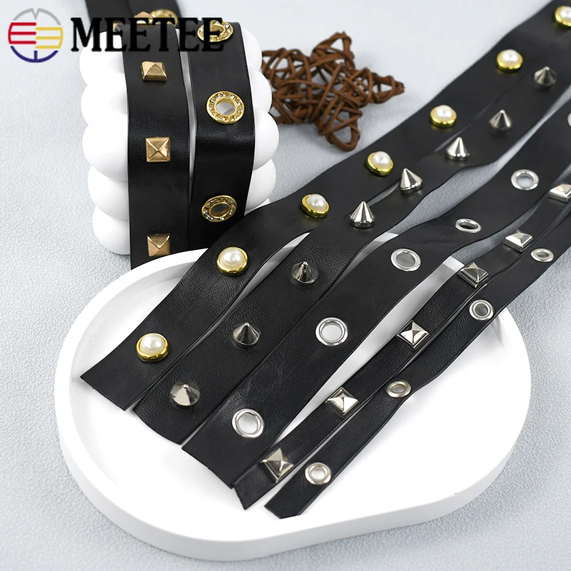 5Meters 10-20mm Rivets PU Leather Ribbon Rope Punk Eyelets Bracelet Cord Band Clothes Belt Decorative DIY Sewing Accessories