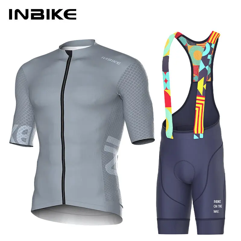 INBIKE Herren-Radtrikot, Rennrad-Shorts, Radfahren, kurzärmelig, durchgehender Reißverschluss, Trägerhose, atmungsaktiv, Sommer-Radtrikot-Set – Detail 22