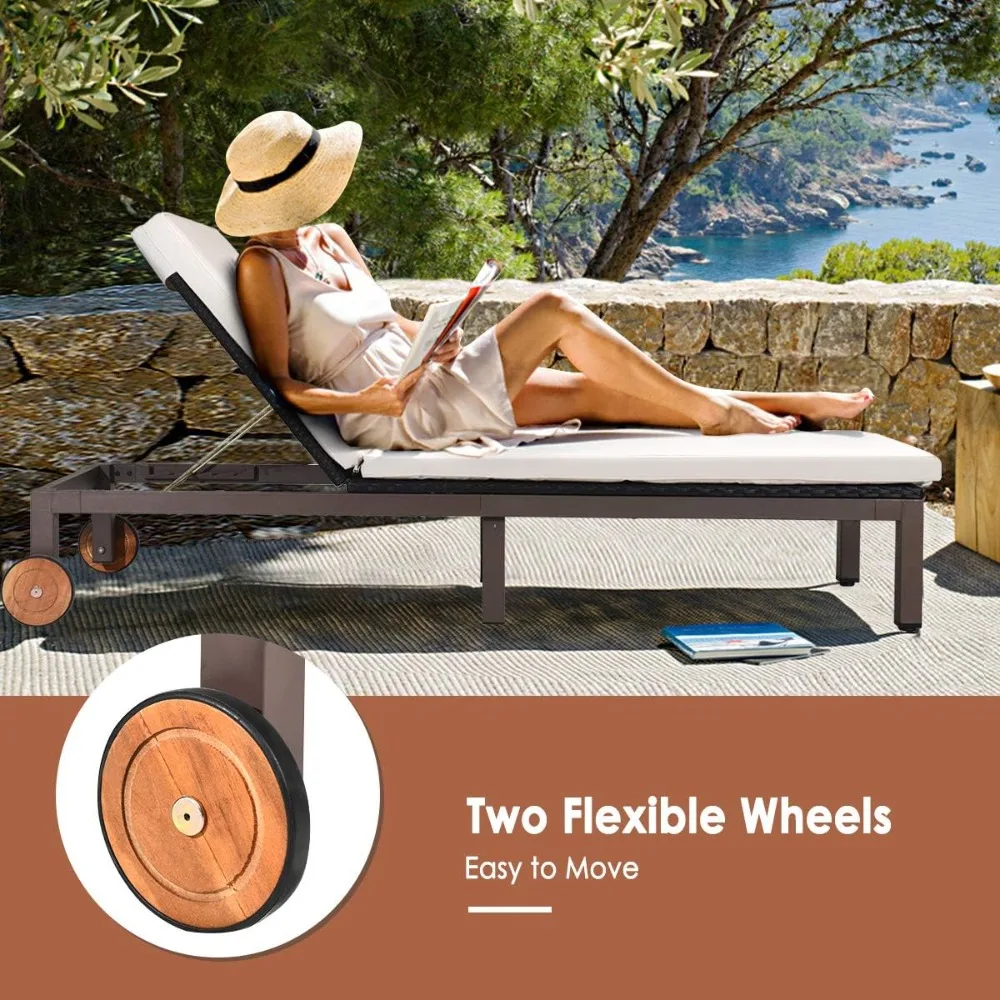Outdoor White Chaise Chair Set of 2 Rattan Sun r with Padded Cushion