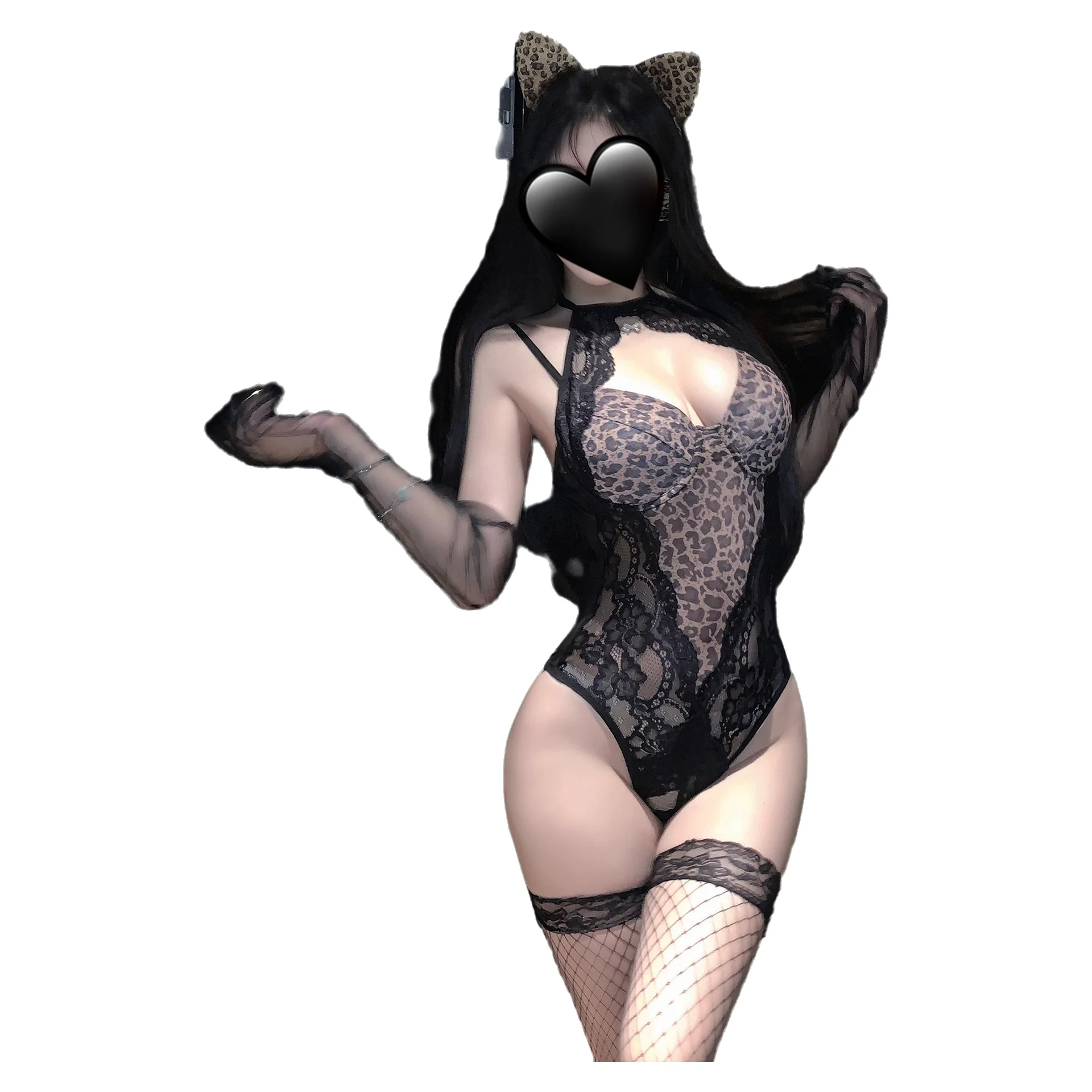 Sexy For Women Leopard Printed Bodysuits Transparent Mesh Vest Cute Halter Lace Trimmed Backless Sexy Bodysuits Charming WOP1