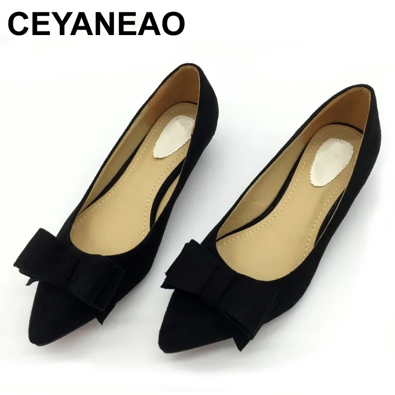 

CEYANEAO модные женские туфли-лодочки; Сезон весна-осень; Мягкое покрытие (флок), заостренный носок, обувь без шнуровки с бантом; Повседневная женская обувь без задника на высоком каблуке тонкие туфли размера плюс