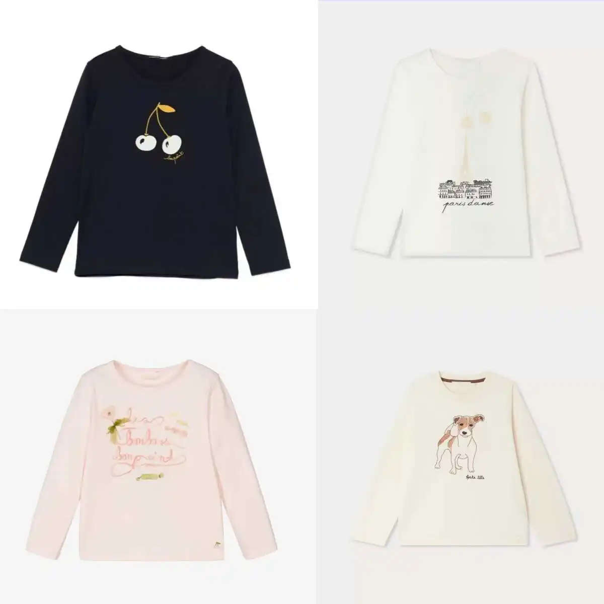 

BP 2025 New Autumn Clothing Black Long Sleeves Cherry T-Shirt for Kids Cherry Brand White Clothes for Girl Kids